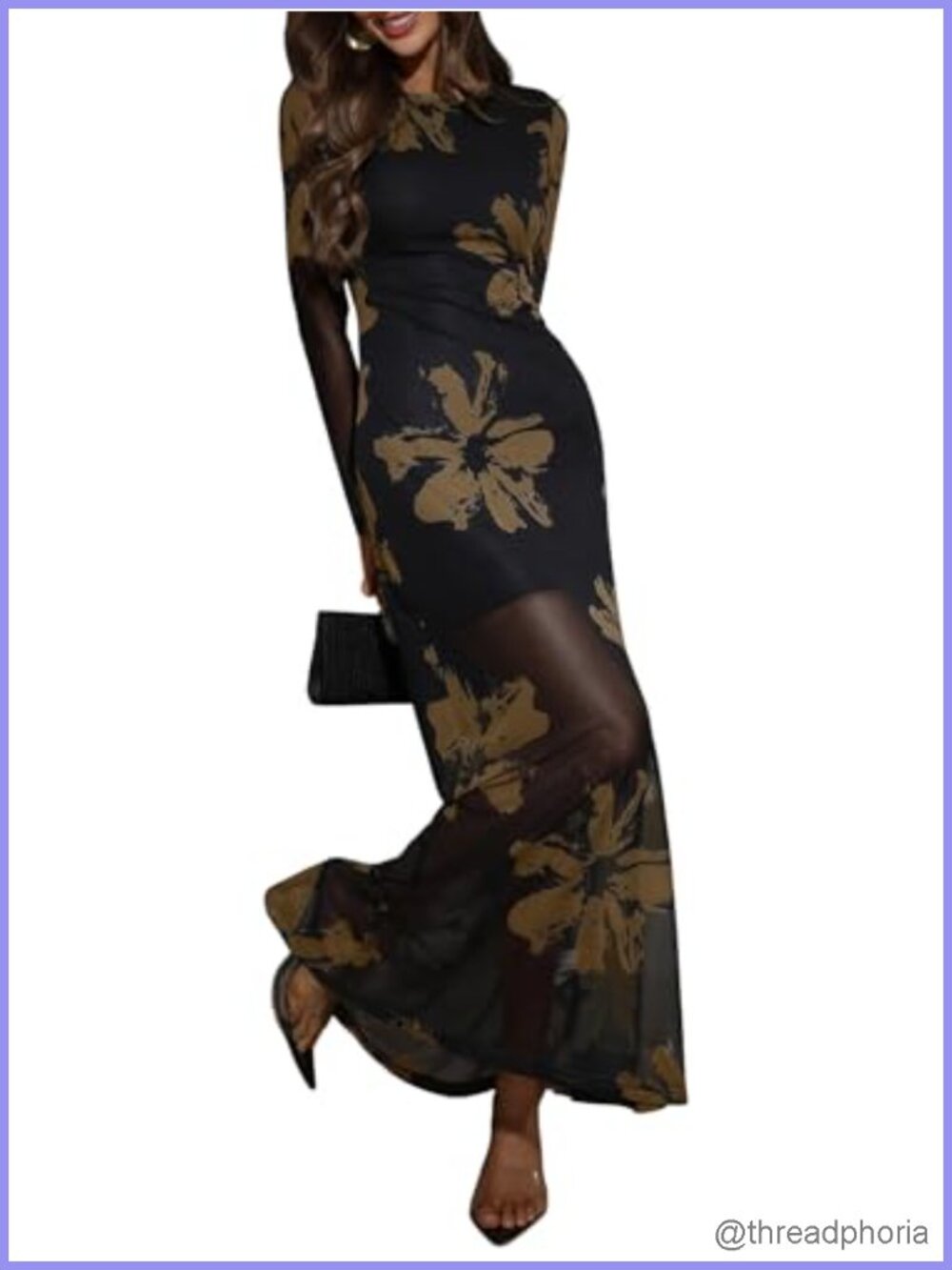 Women's Fall Wedding Guest Long Sleeve Formal Dress Crew Neck